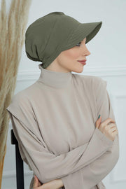 High Quality Newsboy Women Hat, Pre-Tied Turban made from High Quality Wrinkle-Resistant Aerobin Fabric, Visored Instant Turban Cover,B-73A Army Green