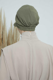 High Quality Newsboy Women Hat, Pre-Tied Turban made from High Quality Wrinkle-Resistant Aerobin Fabric, Visored Instant Turban Cover,B-73A Army Green