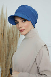 High Quality Newsboy Women Hat, Pre-Tied Turban made from High Quality Wrinkle-Resistant Aerobin Fabric, Visored Instant Turban Cover,B-73A Blue