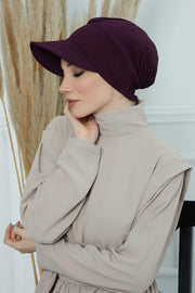 High Quality Newsboy Women Hat, Pre-Tied Turban made from High Quality Wrinkle-Resistant Aerobin Fabric, Visored Instant Turban Cover,B-73A Purple
