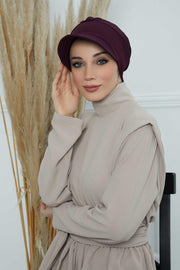 High Quality Newsboy Women Hat, Pre-Tied Turban made from High Quality Wrinkle-Resistant Aerobin Fabric, Visored Instant Turban Cover,B-73A Purple