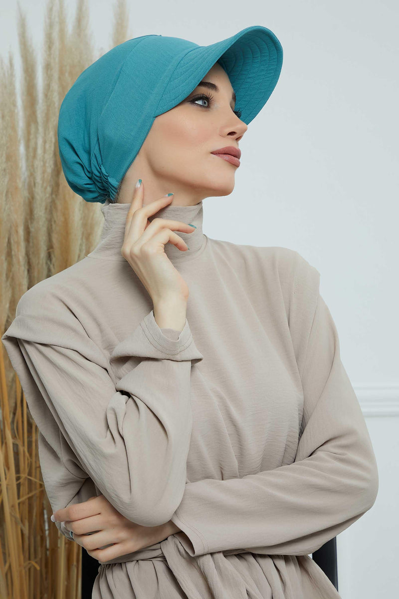 High Quality Newsboy Women Hat, Pre-Tied Turban made from High Quality Wrinkle-Resistant Aerobin Fabric, Visored Instant Turban Cover,B-73A Mint Green