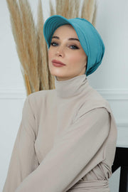 High Quality Newsboy Women Hat, Pre-Tied Turban made from High Quality Wrinkle-Resistant Aerobin Fabric, Visored Instant Turban Cover,B-73A Mint Green