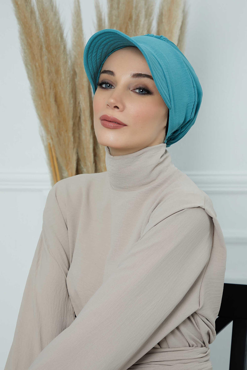 High Quality Newsboy Women Hat, Pre-Tied Turban made from High Quality Wrinkle-Resistant Aerobin Fabric, Visored Instant Turban Cover,B-73A Mint Green
