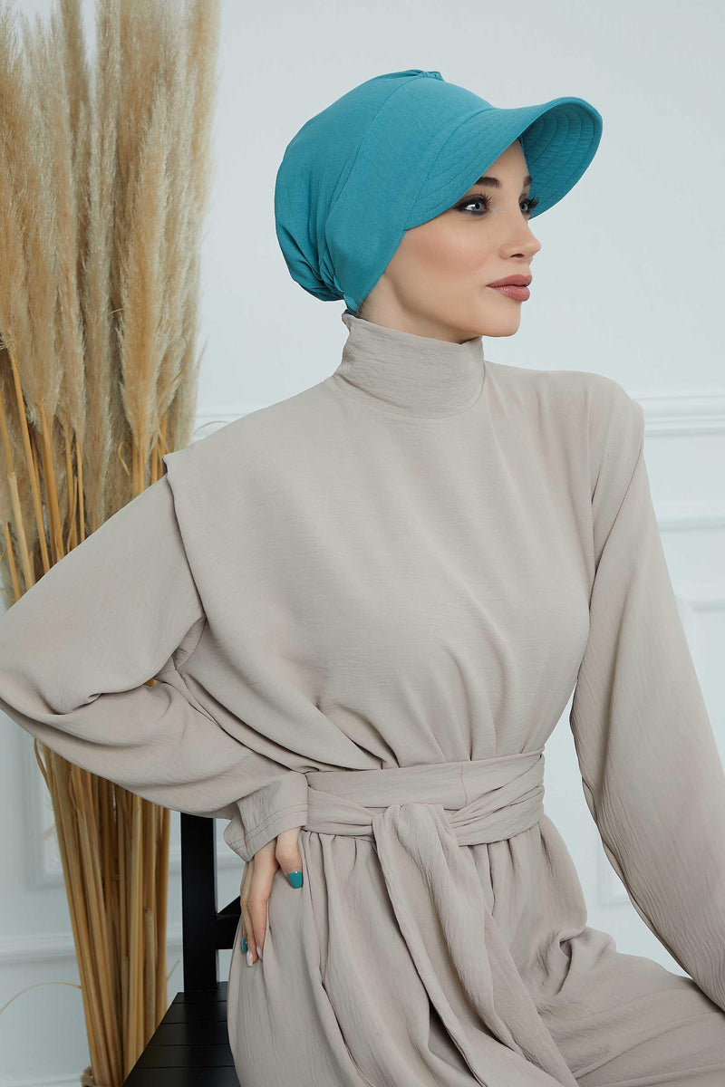 High Quality Newsboy Women Hat, Pre-Tied Turban made from High Quality Wrinkle-Resistant Aerobin Fabric, Visored Instant Turban Cover,B-73A Mint Green