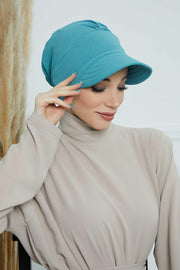 High Quality Newsboy Women Hat, Pre-Tied Turban made from High Quality Wrinkle-Resistant Aerobin Fabric, Visored Instant Turban Cover,B-73A Mint Green
