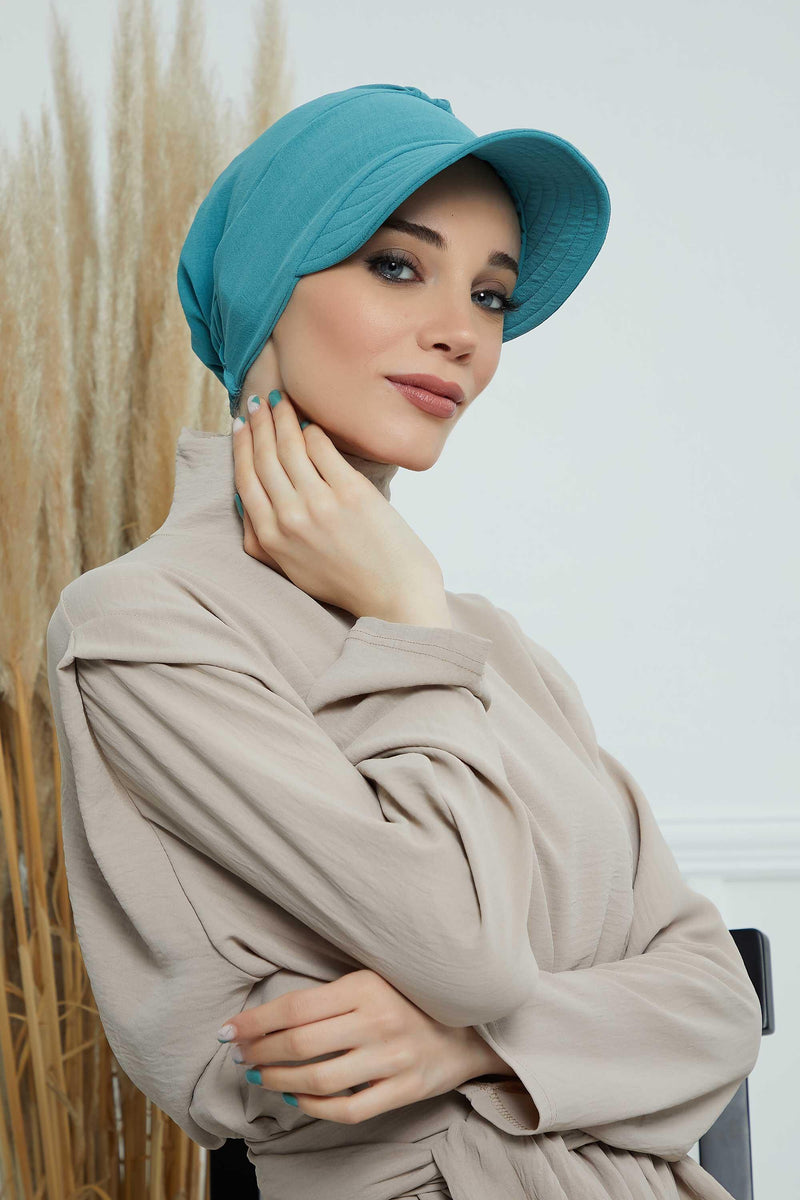 High Quality Newsboy Women Hat, Pre-Tied Turban made from High Quality Wrinkle-Resistant Aerobin Fabric, Visored Instant Turban Cover,B-73A Mint Green