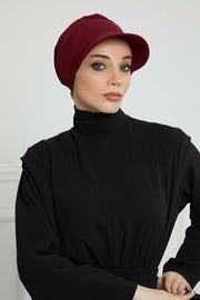 High Quality Newsboy Women Hat, Pre-Tied Turban made from High Quality Wrinkle-Resistant Aerobin Fabric, Visored Instant Turban Cover,B-73A Maroon