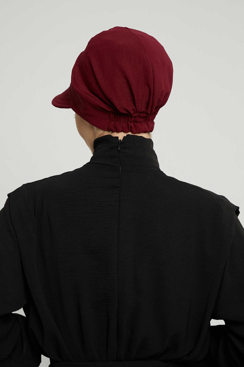 High Quality Newsboy Women Hat, Pre-Tied Turban made from High Quality Wrinkle-Resistant Aerobin Fabric, Visored Instant Turban Cover,B-73A Maroon
