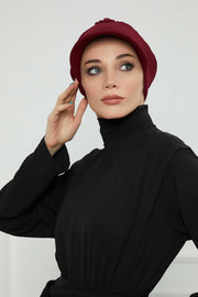 High Quality Newsboy Women Hat, Pre-Tied Turban made from High Quality Wrinkle-Resistant Aerobin Fabric, Visored Instant Turban Cover,B-73A Maroon