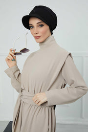High Quality Newsboy Women Hat, Pre-Tied Turban made from High Quality Wrinkle-Resistant Aerobin Fabric, Visored Instant Turban Cover,B-73A Black