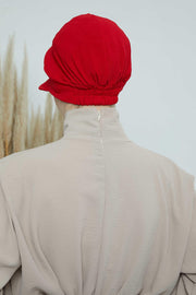 High Quality Newsboy Women Hat, Pre-Tied Turban made from High Quality Wrinkle-Resistant Aerobin Fabric, Visored Instant Turban Cover,B-73A Red