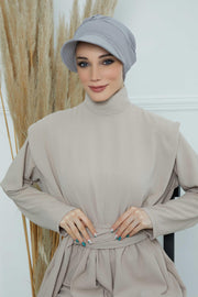 High Quality Newsboy Women Hat, Pre-Tied Turban made from High Quality Wrinkle-Resistant Aerobin Fabric, Visored Instant Turban Cover,B-73A Grey