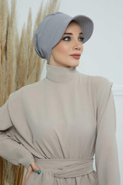 High Quality Newsboy Women Hat, Pre-Tied Turban made from High Quality Wrinkle-Resistant Aerobin Fabric, Visored Instant Turban Cover,B-73A Grey