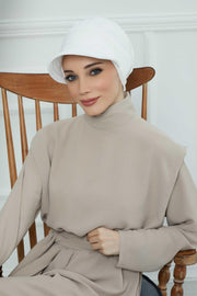 High Quality Newsboy Women Hat, Pre-Tied Turban made from High Quality Wrinkle-Resistant Aerobin Fabric, Visored Instant Turban Cover,B-73A White