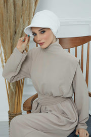 High Quality Newsboy Women Hat, Pre-Tied Turban made from High Quality Wrinkle-Resistant Aerobin Fabric, Visored Instant Turban Cover,B-73A White