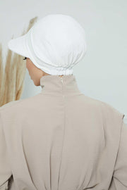 High Quality Newsboy Women Hat, Pre-Tied Turban made from High Quality Wrinkle-Resistant Aerobin Fabric, Visored Instant Turban Cover,B-73A White