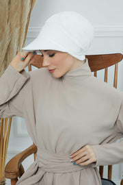 High Quality Newsboy Women Hat, Pre-Tied Turban made from High Quality Wrinkle-Resistant Aerobin Fabric, Visored Instant Turban Cover,B-73A White