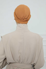 High Quality Newsboy Women Hat, Pre-Tied Turban made from High Quality Wrinkle-Resistant Aerobin Fabric, Visored Instant Turban Cover,B-73A Tawny Brown