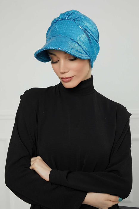 Instant Turban Newsboy Women's Cap Sequined Bonnet-Hat Scarf  Head Wrap Chemo Headwear Cancer Visor Lightweight Scarf Hat,B-73P