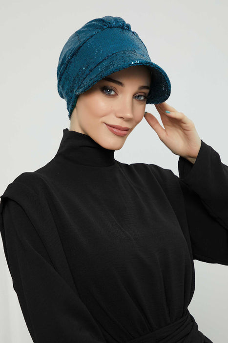 Instant Turban Newsboy Women's Cap Sequined Bonnet-Hat Scarf  Head Wrap Chemo Headwear Cancer Visor Lightweight Scarf Hat,B-73P