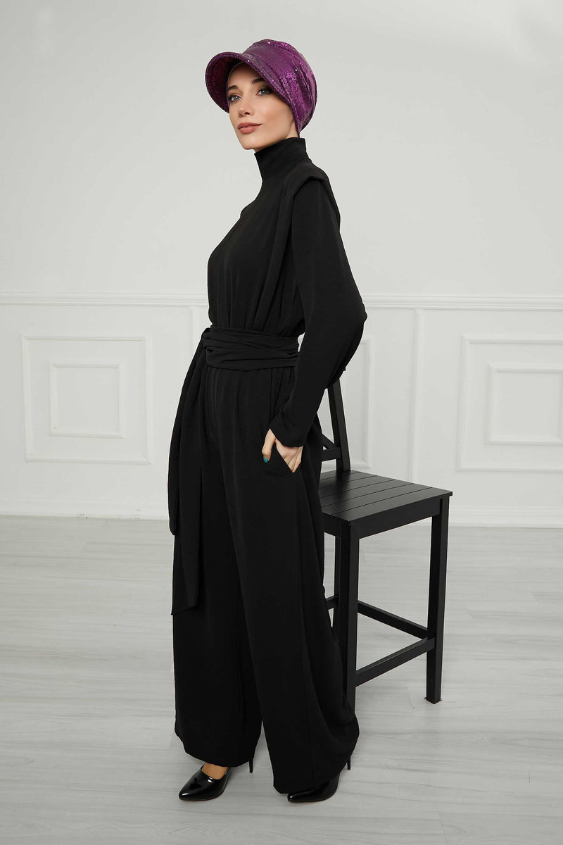 Shining Instant Turban Newsboy Women's Cap, Visor Pre-Tied Turban Head Covering for Modern Women, Chic Sequined Chemo Headwear Bonnet,B-73P Purple