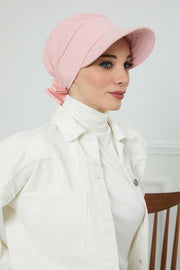 Fancy Visor Turban Headscarf for Women, Instant Turban Newsboy Hat, Cotton Turban Bonnet Cap, Plain Comfortable Chemo Visor Headwear,S-1 Powder