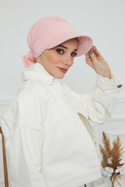 Fancy Visor Turban Headscarf for Women, Instant Turban Newsboy Hat, Cotton Turban Bonnet Cap, Plain Comfortable Chemo Visor Headwear,S-1 Powder