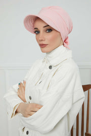 Fancy Visor Turban Headscarf for Women, Instant Turban Newsboy Hat, Cotton Turban Bonnet Cap, Plain Comfortable Chemo Visor Headwear,S-1 Powder