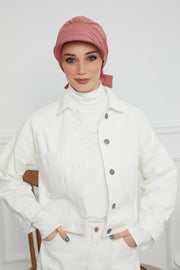 Fancy Visor Turban Headscarf for Women, Instant Turban Newsboy Hat, Cotton Turban Bonnet Cap, Plain Comfortable Chemo Visor Headwear,S-1 Dark Dried Rose