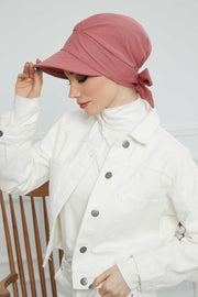 Fancy Visor Turban Headscarf for Women, Instant Turban Newsboy Hat, Cotton Turban Bonnet Cap, Plain Comfortable Chemo Visor Headwear,S-1 Dark Dried Rose