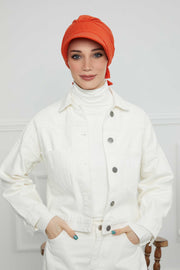 Fancy Visor Turban Headscarf for Women, Instant Turban Newsboy Hat, Cotton Turban Bonnet Cap, Plain Comfortable Chemo Visor Headwear,S-1 Orange