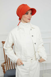 Fancy Visor Turban Headscarf for Women, Instant Turban Newsboy Hat, Cotton Turban Bonnet Cap, Plain Comfortable Chemo Visor Headwear,S-1 Orange