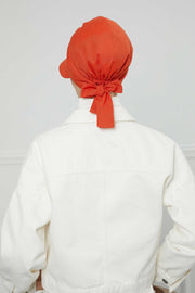 Fancy Visor Turban Headscarf for Women, Instant Turban Newsboy Hat, Cotton Turban Bonnet Cap, Plain Comfortable Chemo Visor Headwear,S-1 Orange