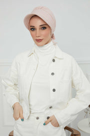 Fancy Visor Turban Headscarf for Women, Instant Turban Newsboy Hat, Cotton Turban Bonnet Cap, Plain Comfortable Chemo Visor Headwear,S-1 Light Powder
