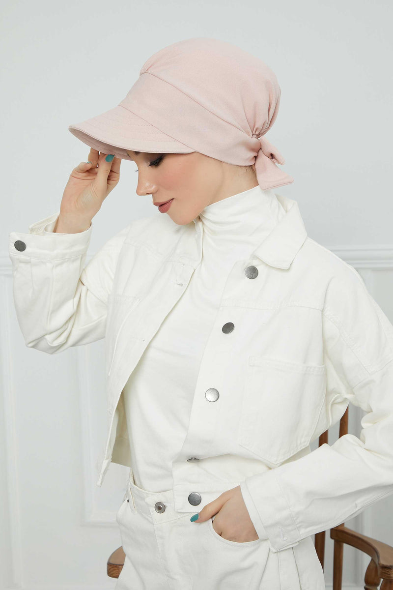 Fancy Visor Turban Headscarf for Women, Instant Turban Newsboy Hat, Cotton Turban Bonnet Cap, Plain Comfortable Chemo Visor Headwear,S-1 Light Powder