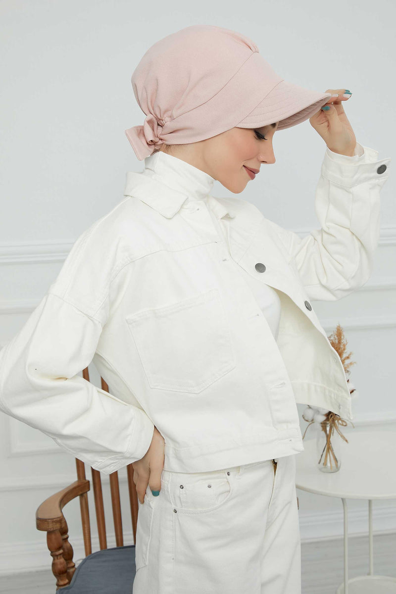 Fancy Visor Turban Headscarf for Women, Instant Turban Newsboy Hat, Cotton Turban Bonnet Cap, Plain Comfortable Chemo Visor Headwear,S-1 Light Powder