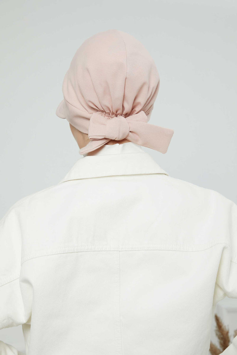 Fancy Visor Turban Headscarf for Women, Instant Turban Newsboy Hat, Cotton Turban Bonnet Cap, Plain Comfortable Chemo Visor Headwear,S-1 Light Powder