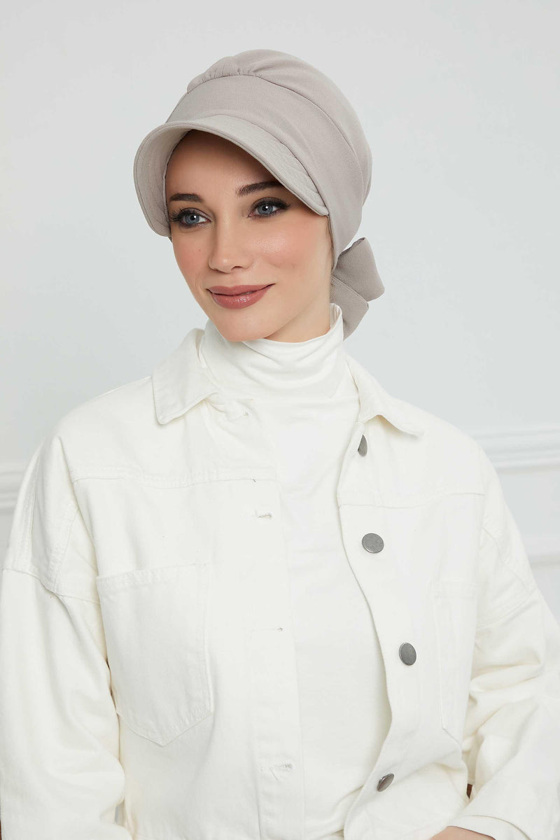 Fancy Visor Turban Headscarf for Women, Instant Turban Newsboy Hat, Cotton Turban Bonnet Cap, Plain Comfortable Chemo Visor Headwear,S-1 Grey