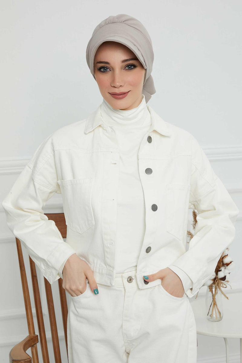 Fancy Visor Turban Headscarf for Women, Instant Turban Newsboy Hat, Cotton Turban Bonnet Cap, Plain Comfortable Chemo Visor Headwear,S-1 Grey