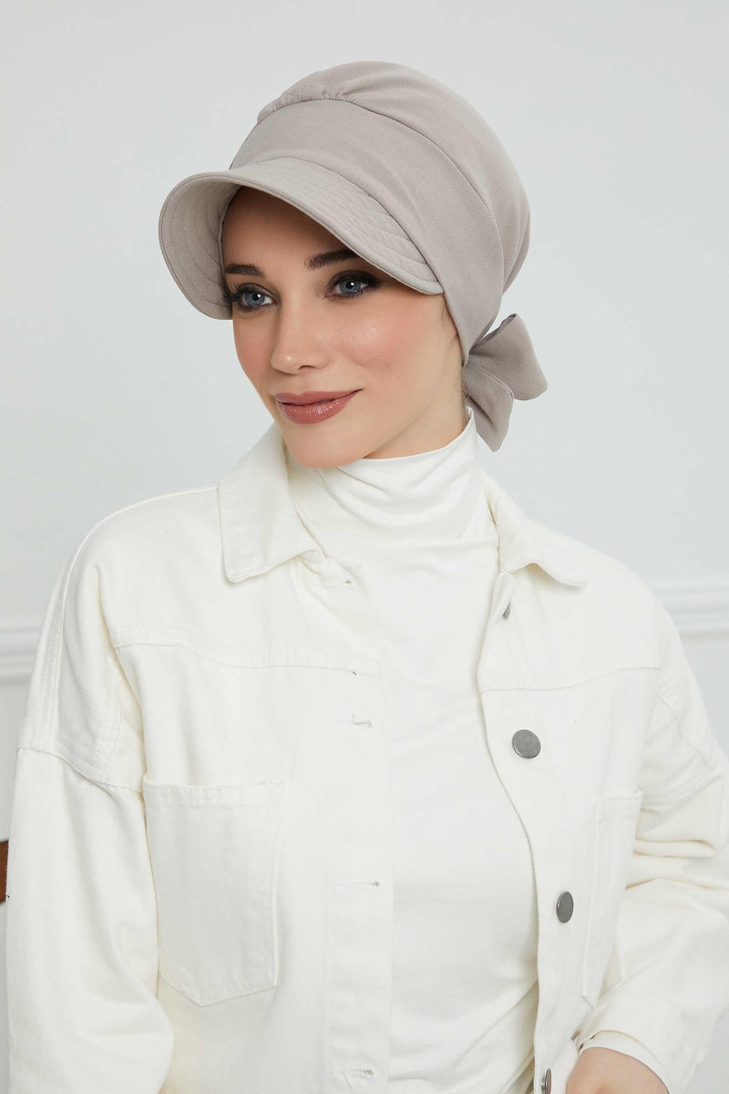 Fancy Visor Turban Headscarf for Women, Instant Turban Newsboy Hat, Cotton Turban Bonnet Cap, Plain Comfortable Chemo Visor Headwear,S-1 Grey