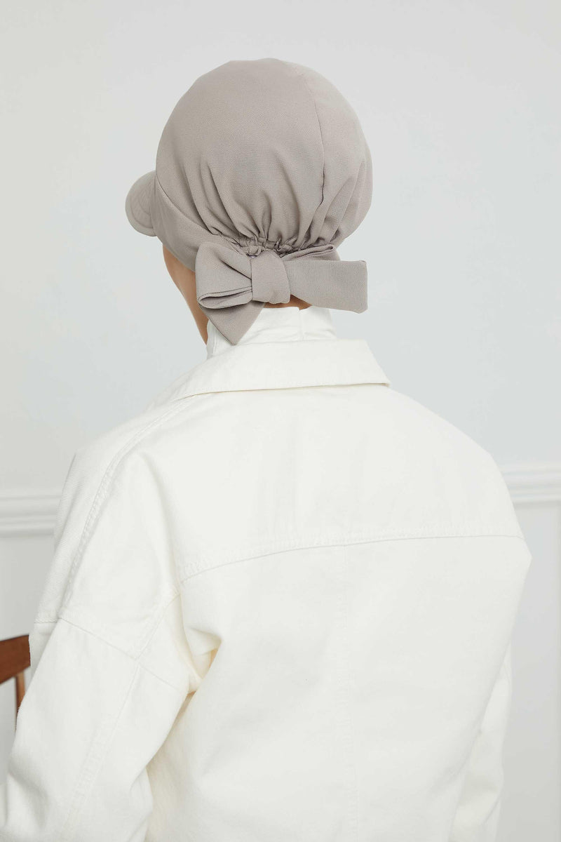 Fancy Visor Turban Headscarf for Women, Instant Turban Newsboy Hat, Cotton Turban Bonnet Cap, Plain Comfortable Chemo Visor Headwear,S-1 Grey