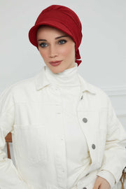 Fancy Visor Turban Headscarf for Women, Instant Turban Newsboy Hat, Cotton Turban Bonnet Cap, Plain Comfortable Chemo Visor Headwear,S-1 Dark Maroon