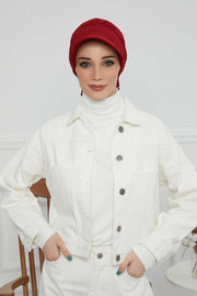 Fancy Visor Turban Headscarf for Women, Instant Turban Newsboy Hat, Cotton Turban Bonnet Cap, Plain Comfortable Chemo Visor Headwear,S-1 Dark Maroon