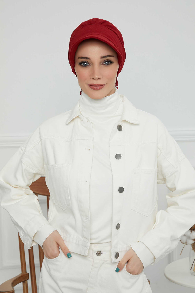 Fancy Visor Turban Headscarf for Women, Instant Turban Newsboy Hat, Cotton Turban Bonnet Cap, Plain Comfortable Chemo Visor Headwear,S-1 Dark Maroon