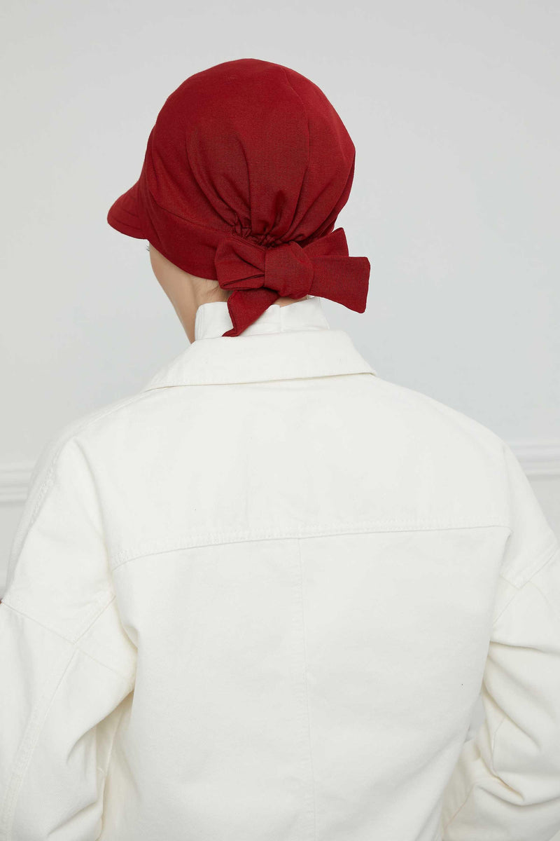 Fancy Visor Turban Headscarf for Women, Instant Turban Newsboy Hat, Cotton Turban Bonnet Cap, Plain Comfortable Chemo Visor Headwear,S-1 Dark Maroon