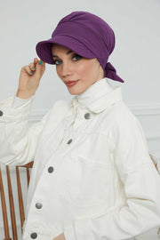 Fancy Visor Turban Headscarf for Women, Instant Turban Newsboy Hat, Cotton Turban Bonnet Cap, Plain Comfortable Chemo Visor Headwear,S-1 Purple