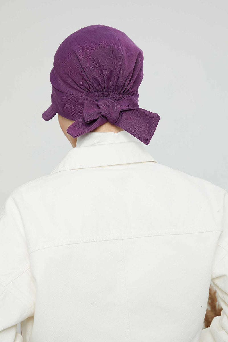 Fancy Visor Turban Headscarf for Women, Instant Turban Newsboy Hat, Cotton Turban Bonnet Cap, Plain Comfortable Chemo Visor Headwear,S-1 Purple