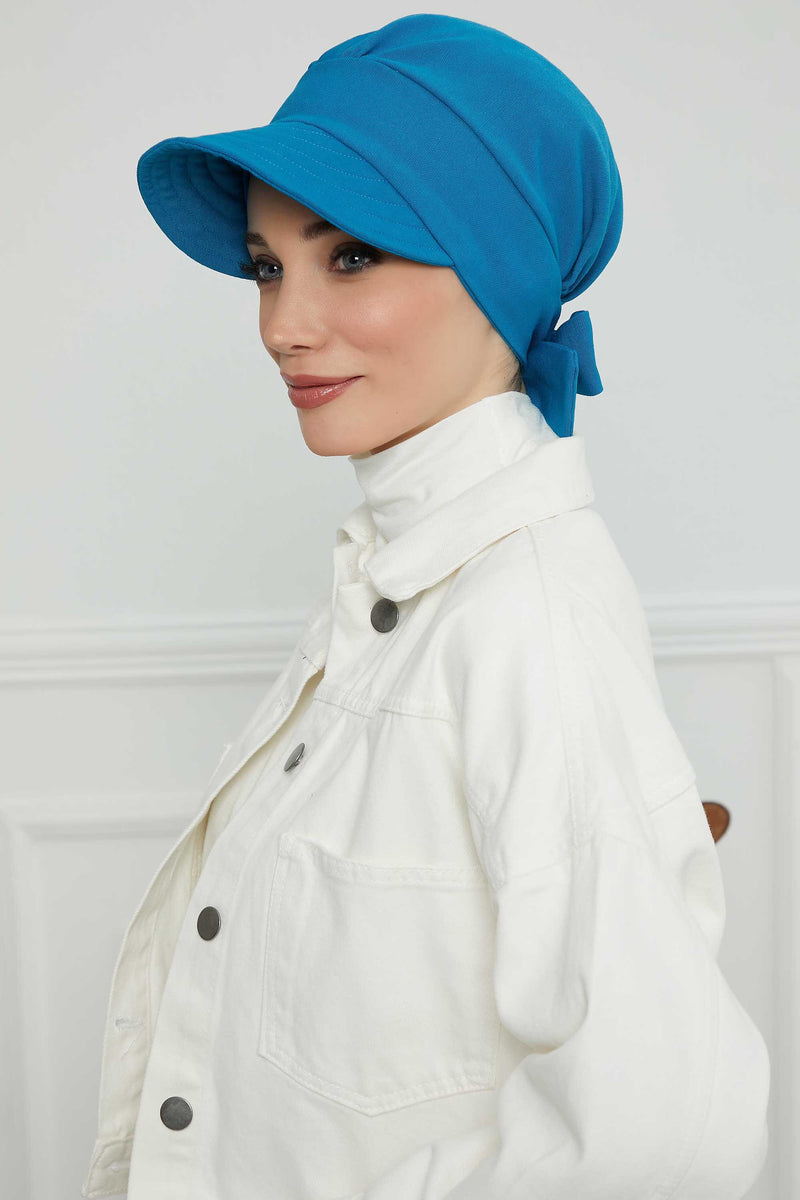 Fancy Visor Turban Headscarf for Women, Instant Turban Newsboy Hat, Cotton Turban Bonnet Cap, Plain Comfortable Chemo Visor Headwear,S-1 Petrol Green