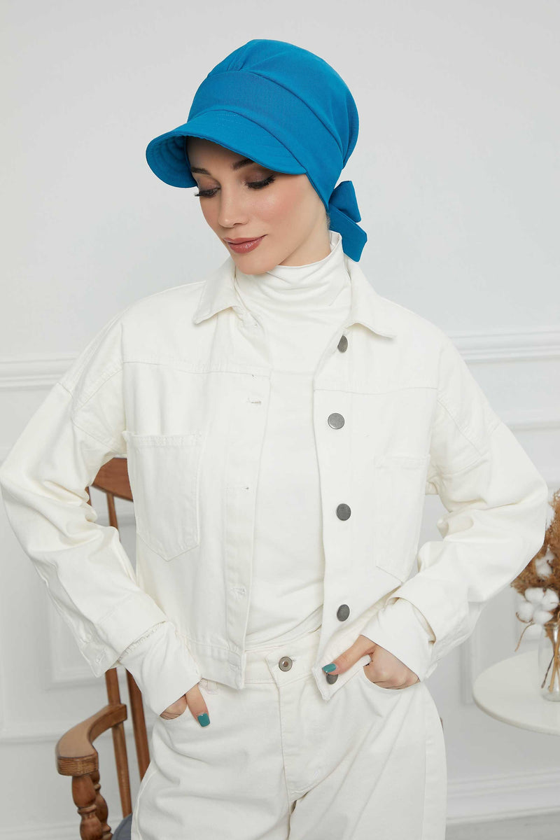 Fancy Visor Turban Headscarf for Women, Instant Turban Newsboy Hat, Cotton Turban Bonnet Cap, Plain Comfortable Chemo Visor Headwear,S-1 Petrol Green